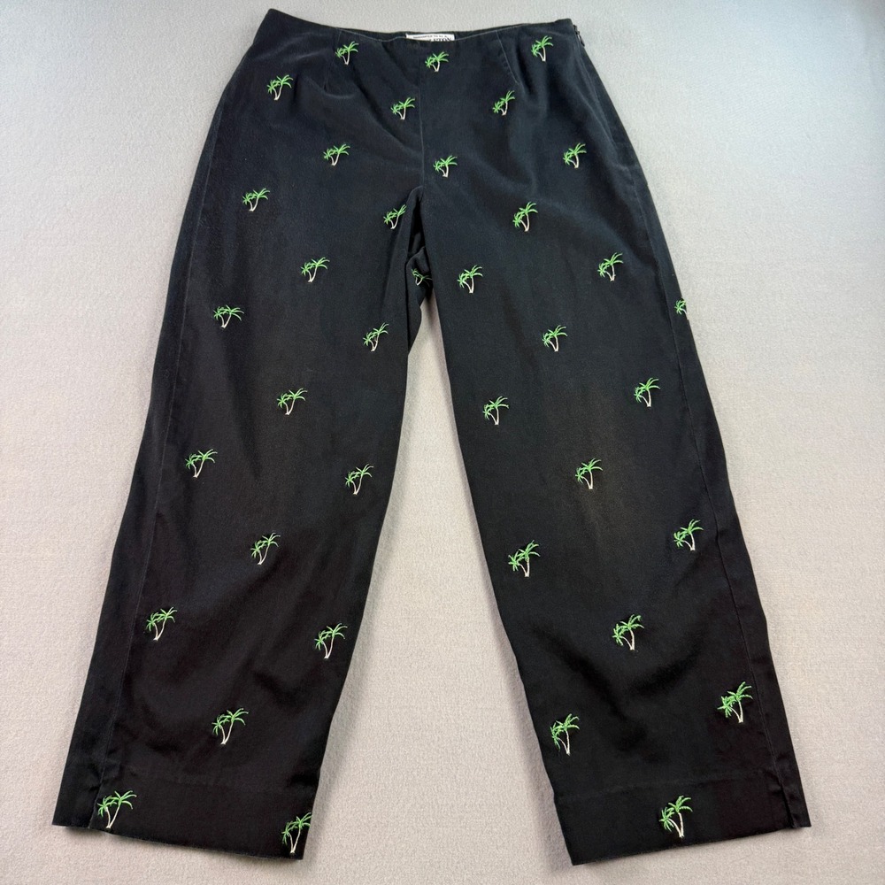 Pendleton Cabana Club Capri Pants Womens Palm Tree Embroidered Black Size 6